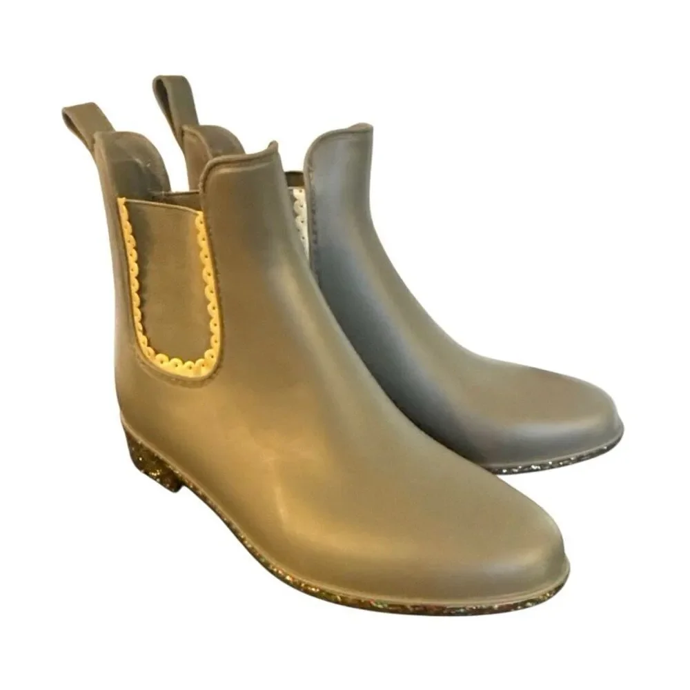 Jack Rogers Sallie green sparkle bottom rain boots size 7